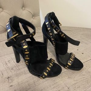 Tory Burch Black Verona-Softy Suede Heels with Gold Studs Size 6.5M